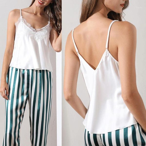 women deep v lace brim spaghetti strap camisole long pants sleepwear pajama1, Black;red
women deep v lace brim spaghetti strap camisole long pants sleepwear pajama1, Black;red