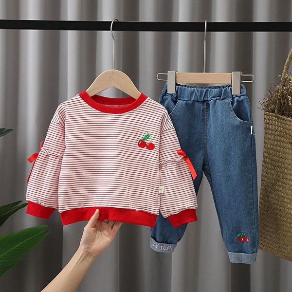 spring autumn period baby girls suits children stripe fleece + jeans two-piece outfit kids, White
spring autumn period baby girls suits children stripe fleece + jeans two-piece outfit kids, White