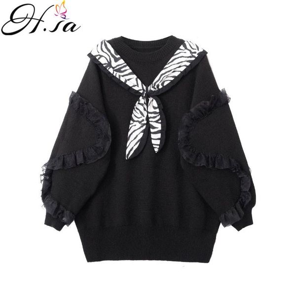 women's sweaters h.sa woman 2021 bow tie long pullover and jumpers leopard pull femme ruffles warm knit sweater, White;black
women's sweaters h.sa woman 2021 bow tie long pullover and jumpers leopard pull femme ruffles warm knit sweater, White;black