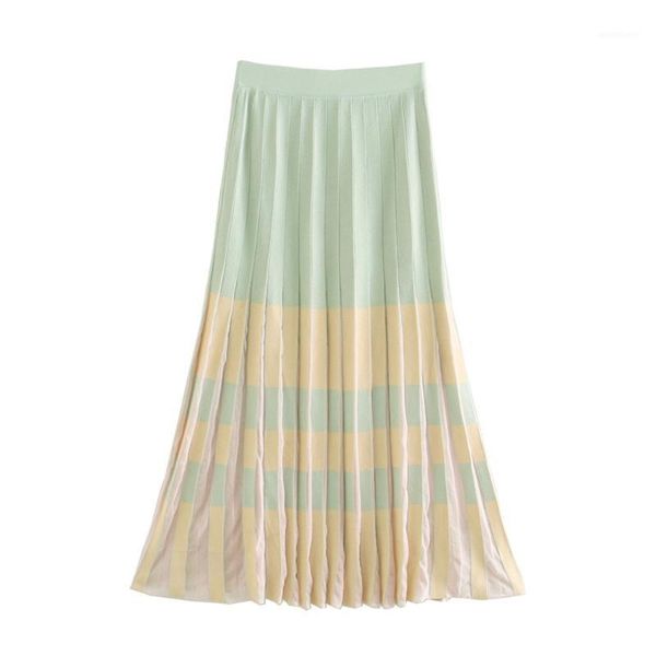 2020 summer women's new retro high waist elastic waist small pleated hem pleated long striped knitted skirt1, Black
2020 summer women's new retro high waist elastic waist small pleated hem pleated long striped knitted skirt1, Black