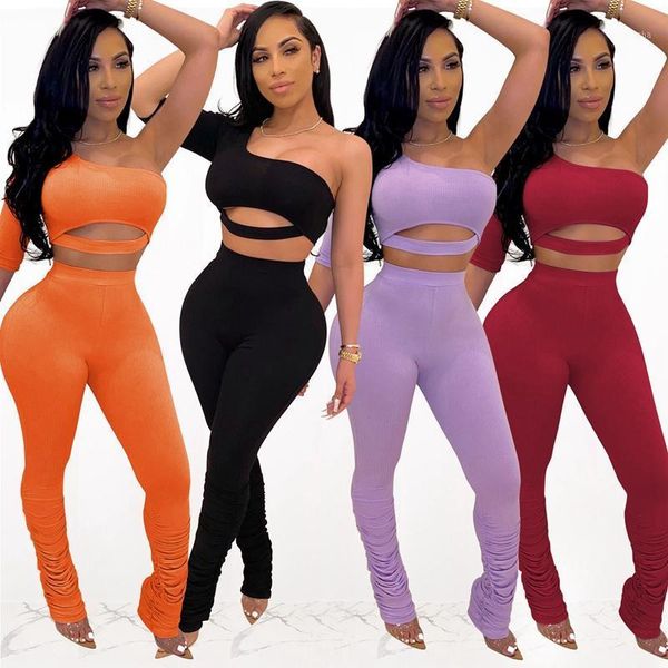 2 piece set women tracksuit summer clothes one shoulder crop and stacked pants matching sets1, Gray
2 piece set women tracksuit summer clothes one shoulder crop and stacked pants matching sets1, Gray