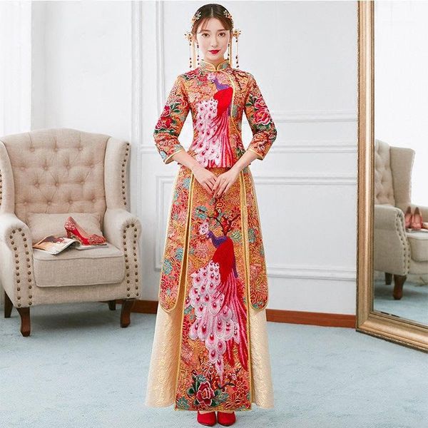 ethnic clothing cheongsam evening dress set chinese traditional embroidered bride wedding stage performance china dress1, Red
ethnic clothing cheongsam evening dress set chinese traditional embroidered bride wedding stage performance china dress1, Red