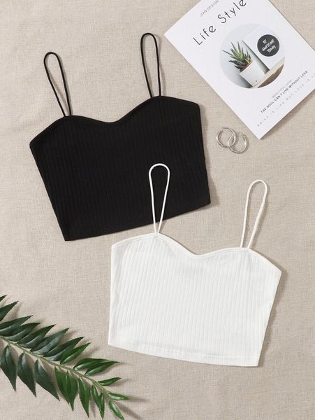 2 pack rib-knit cami h6tz#, White