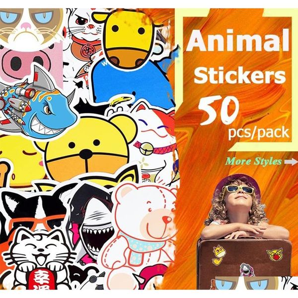 50 Pcs Waterproof Cute Animal Stickers Toys For Kids To Diy Home Decoration Tablets Snowboard Car Skateboard Party Sqcpjo Abc2007
