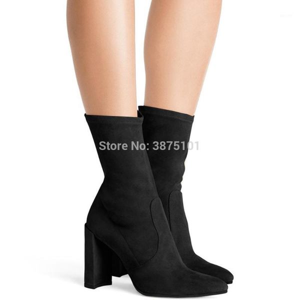 women's boots pointed toe elastic ankle boots thick heel high heels shoes woman white socks chunky heels big size 451, Black
women's boots pointed toe elastic ankle boots thick heel high heels shoes woman white socks chunky heels big size 451, Black