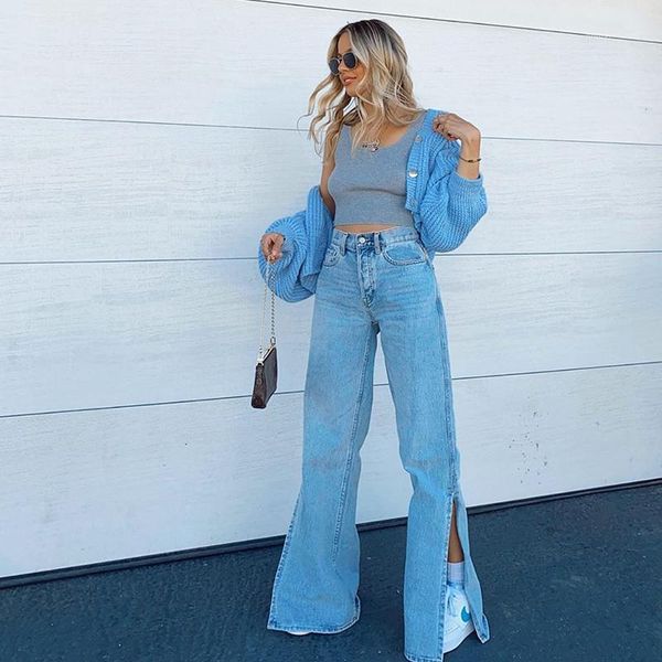 fashion women wide leg pants jeans high waist solid color side split denim pants ladies trousers streetwear womens clothing1, Black;white
fashion women wide leg pants jeans high waist solid color side split denim pants ladies trousers streetwear womens clothing1, Black;white