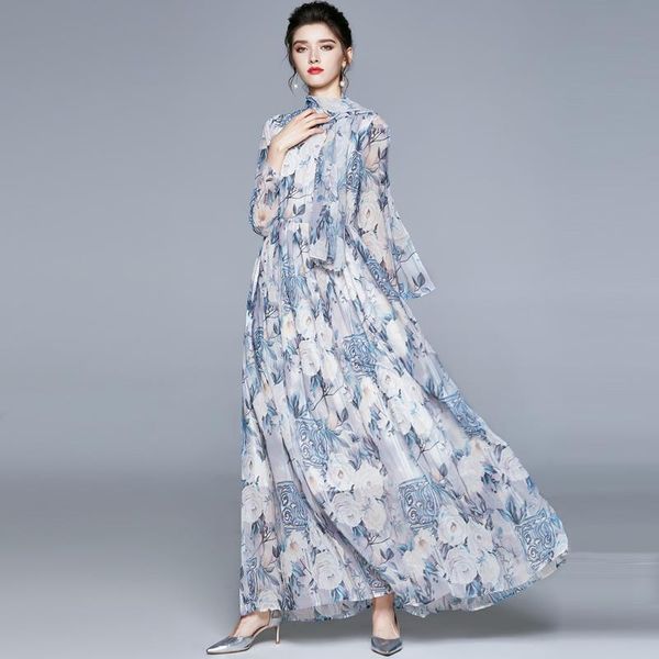 new fashion runway spring long sleeve maxi dress women's slim waist floral print elegant party holiday long dress, Black;gray
new fashion runway spring long sleeve maxi dress women's slim waist floral print elegant party holiday long dress, Black;gray