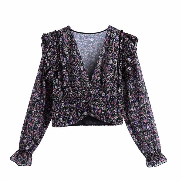 2021 new elegant women floral print shirts fashion ladies v-neck short vintage female chic cascarding ruffles draped blouse jd90, White
2021 new elegant women floral print shirts fashion ladies v-neck short vintage female chic cascarding ruffles draped blouse jd90, White