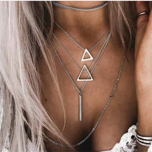 european and american jewelry vintage simple geometric hollow triangle multi-layer choker word metal alloy necklace, Golden;silver
european and american jewelry vintage simple geometric hollow triangle multi-layer choker word metal alloy necklace, Golden;silver