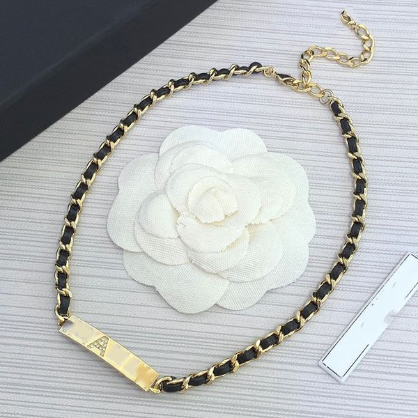 women's designer necklace classic black leather woven necklace combined with square brand with brand logo lh-c10, Golden;silver
women's designer necklace classic black leather woven necklace combined with square brand with brand logo lh-c10, Golden;silver