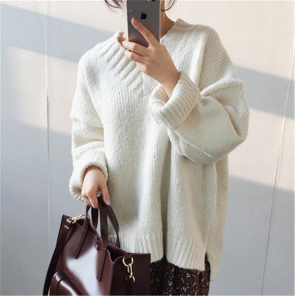 sweater casual women autumn korean style vintage v-neck knitted sweaters minimalist solid color loose split pullovers 20201, White;black
sweater casual women autumn korean style vintage v-neck knitted sweaters minimalist solid color loose split pullovers 20201, White;black
