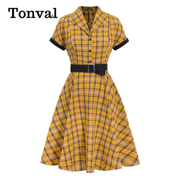 party dresses tonval turn-down collar yellow plaid women vintage style rockabilly dress button up high waist belted a line ladies, White;black
party dresses tonval turn-down collar yellow plaid women vintage style rockabilly dress button up high waist belted a line ladies, White;black