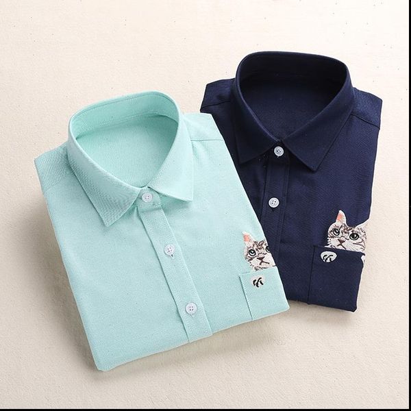 print cat embroidery on pocket shirts lady 2021 spring new fashion white navy casual blouse shirts long sleeve blouse
print cat embroidery on pocket shirts lady 2021 spring new fashion white navy casual blouse shirts long sleeve blouse