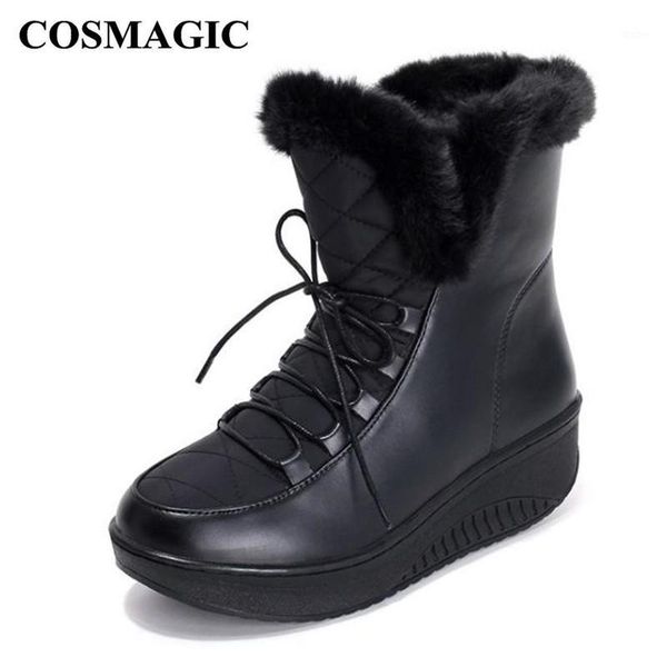 cosmagic 2020 new women ankle snow boots wedge med heel lace up warm thick fur inside platform motorcycle short botas mujer1, Black
cosmagic 2020 new women ankle snow boots wedge med heel lace up warm thick fur inside platform motorcycle short botas mujer1, Black