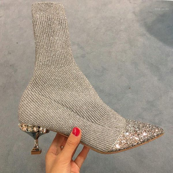 boots bling silver stitching knitted wool rhinestone pointed thin heel sequined short female socks female1, Black
boots bling silver stitching knitted wool rhinestone pointed thin heel sequined short female socks female1, Black