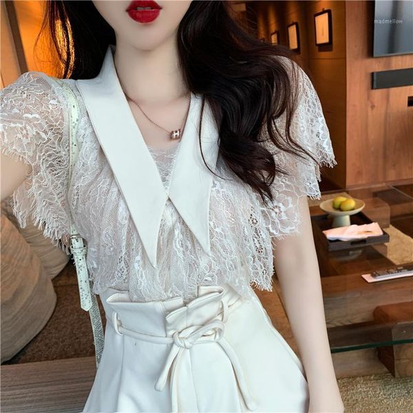 women's blouses & shirts lace summer vintage shirt blouse korean style mesh see through blusas clothes for women roupa feminin, White
women's blouses & shirts lace summer vintage shirt blouse korean style mesh see through blusas clothes for women roupa feminin, White