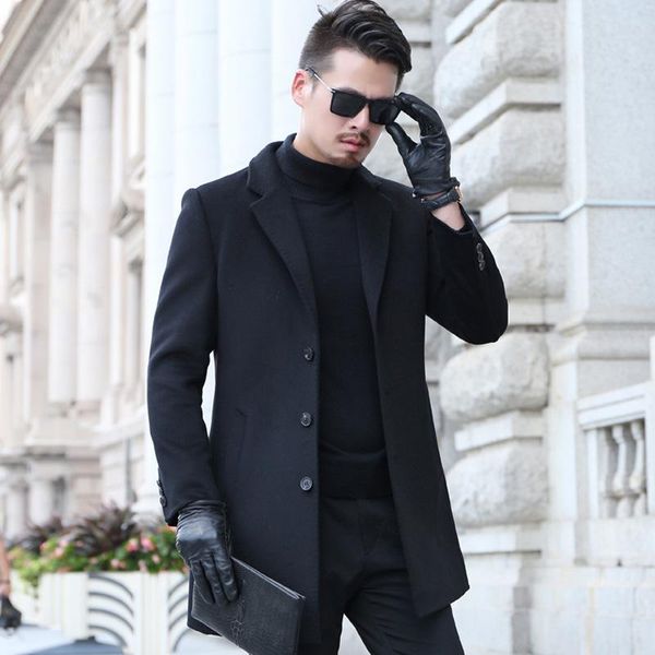 men's wool & blends manufacturers selling winter men long coat middle-aged leisure woolen cloth surface, Black
men's wool & blends manufacturers selling winter men long coat middle-aged leisure woolen cloth surface, Black