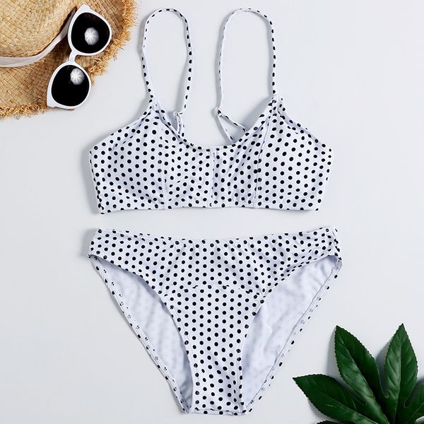 2020 new wave point split bikini triangle women's two piece swimsuit, White;black 
2020 new wave point split bikini triangle women's two piece swimsuit, White;black