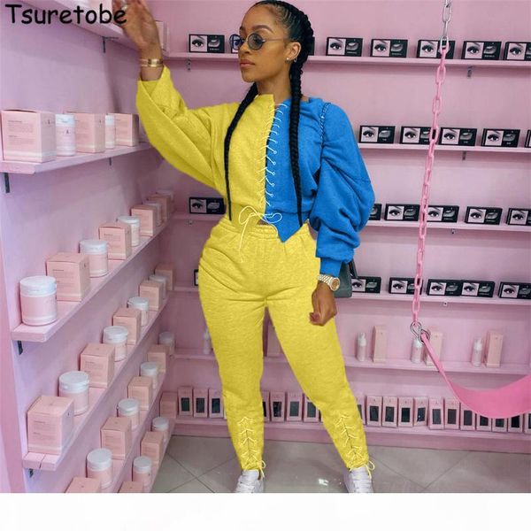 tsuretobe bandage patchwork two piece set women lace up crop sweatpants fall 2020 women clothing fashion sweatsuits for wome, Gray
tsuretobe bandage patchwork two piece set women lace up crop sweatpants fall 2020 women clothing fashion sweatsuits for wome, Gray
