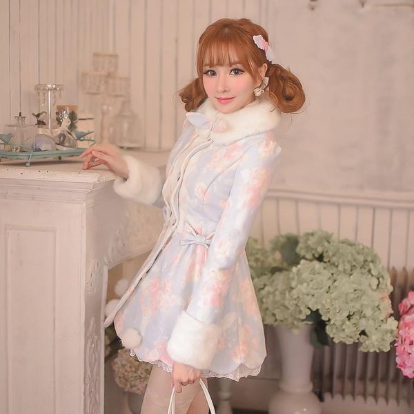 women's wool & blends princess sweet lolita blue woolen coat candy rain collar fabric bows printing medium and long style japanese desi, Black
women's wool & blends princess sweet lolita blue woolen coat candy rain collar fabric bows printing medium and long style japanese desi, Black