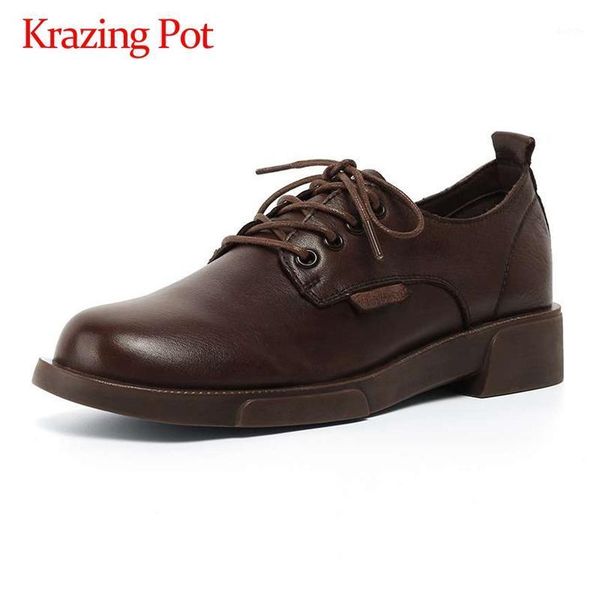 krazing pot preppy style genuine leather neutral round toe thick med heel lace up daily wear dress women pumps l791, Black
krazing pot preppy style genuine leather neutral round toe thick med heel lace up daily wear dress women pumps l791, Black