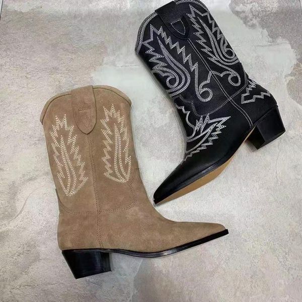 boots 2021 nude suede embroidered mid-calf women thick heel pointed toe shoes woman warm snow flats 35-42, Black
boots 2021 nude suede embroidered mid-calf women thick heel pointed toe shoes woman warm snow flats 35-42, Black