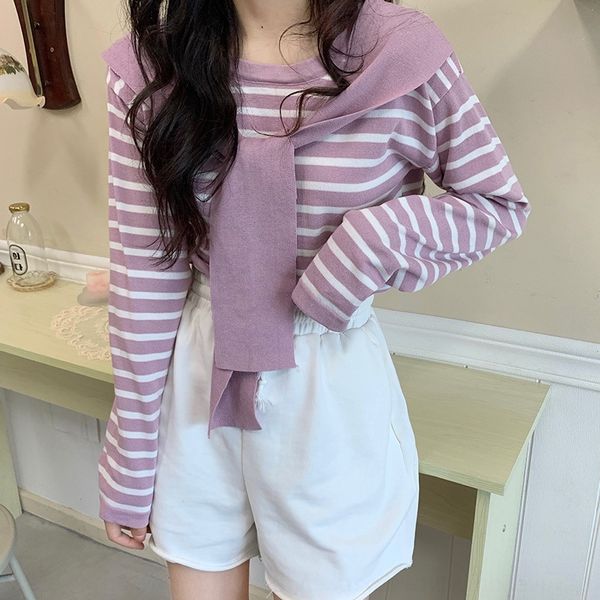 pw2la summer school fashion two style shawlt-shirt shawlloose fake new shawl stripe splicing long sleeve knitted t-shirt women korean, White;black
pw2la summer school fashion two style shawlt-shirt shawlloose fake new shawl stripe splicing long sleeve knitted t-shirt women korean, White;black