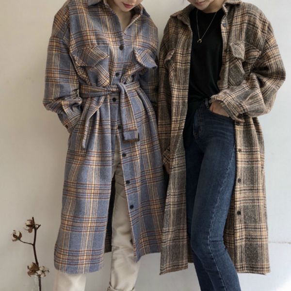 women autumn winter long woolen plaid shirt coat long sleeve plus size bandage elegant overcoat outwear vintage jacket cloak lj201110, Black
women autumn winter long woolen plaid shirt coat long sleeve plus size bandage elegant overcoat outwear vintage jacket cloak lj201110, Black
