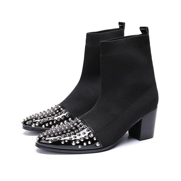boots designer black genuine leather pointed toe high heels ankle cowboy dress wedding shoes man rivets steel 
boots designer black genuine leather pointed toe high heels ankle cowboy dress wedding shoes man rivets steel
