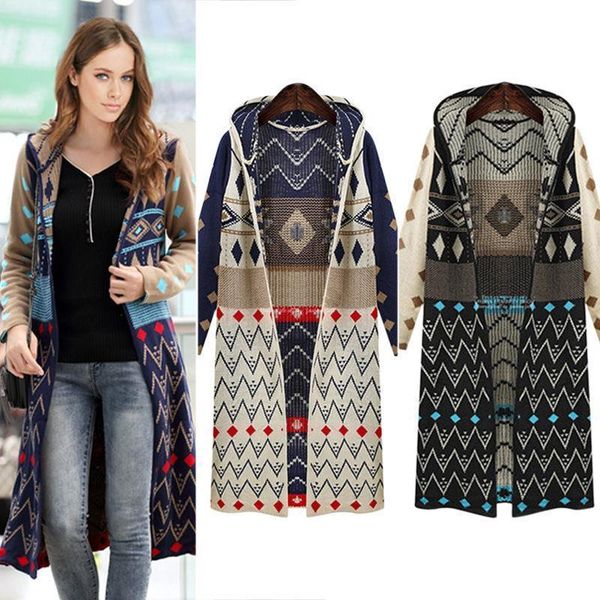 ladies long knitted cardigan loose casual hooded geometric jacket coat boho sweater ing, White;black
ladies long knitted cardigan loose casual hooded geometric jacket coat boho sweater ing, White;black