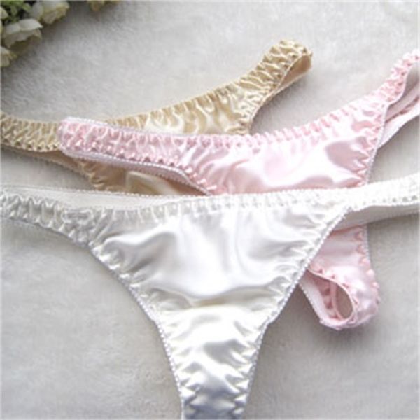 women's pure silk thong 3 pairs in one pack 201112, Black;pink