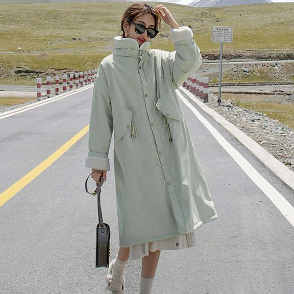 women's autumn winter jacket long korean style turn down collar fleece ladies parkas solid pockets loose casual outerwear female, Black
women's autumn winter jacket long korean style turn down collar fleece ladies parkas solid pockets loose casual outerwear female, Black