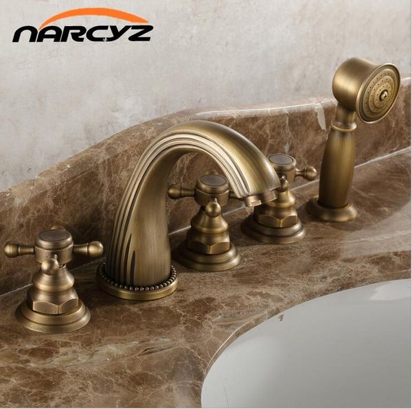bathroom sink faucets full copper and cold bath faucet five - piece european style bronze side split shower xr7034
bathroom sink faucets full copper and cold bath faucet five - piece european style bronze side split shower xr7034
