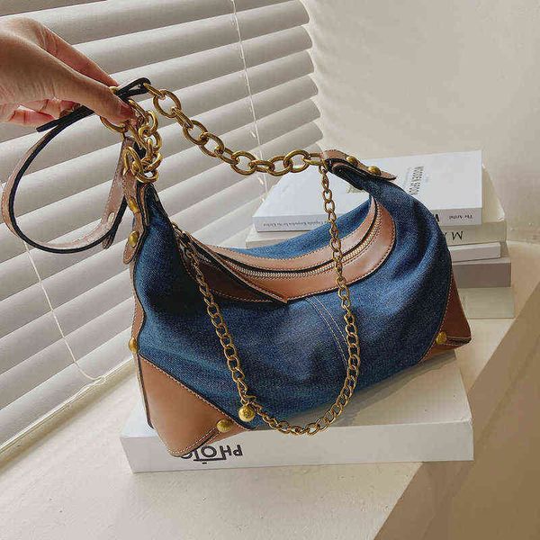 shopping bags fashion design denim splicing pu leather small half-moon shoulder bags for women 2021 winter female chain handbags and purses
shopping bags fashion design denim splicing pu leather small half-moon shoulder bags for women 2021 winter female chain handbags and purses