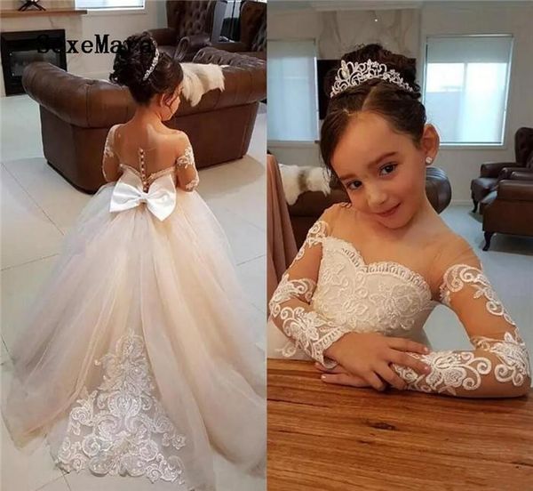 girl's dresses long sleeves flower girls with lace appliques beads bow sheer neckline girl pageant dress back kids communion gown, Red;yellow
girl's dresses long sleeves flower girls with lace appliques beads bow sheer neckline girl pageant dress back kids communion gown, Red;yellow