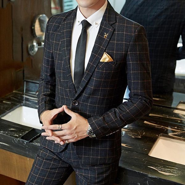 men's suits & blazers smart business suit blazer set 2021 male leisure casual plaid formal professional korean slim custom made, White;black
men's suits & blazers smart business suit blazer set 2021 male leisure casual plaid formal professional korean slim custom made, White;black