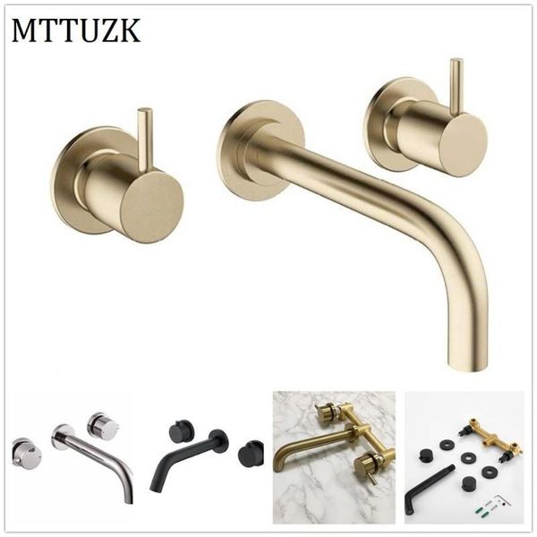 mttuzk matte black solid brass double handle wall mounted 3 hole sink faucet and cold basin faucet brushed gold mixer tap
mttuzk matte black solid brass double handle wall mounted 3 hole sink faucet and cold basin faucet brushed gold mixer tap