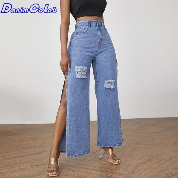 denimcolab fashion high split wide leg pant casual loose hole jeans ladies streetwear ripped trousers denim pants 220310, Blue
denimcolab fashion high split wide leg pant casual loose hole jeans ladies streetwear ripped trousers denim pants 220310, Blue