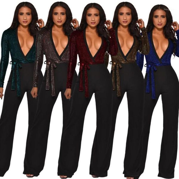 items deep v neck sequins panelled womem jumpsuits long sleeves sash straight pants fashion lady party rompers full1, Black;white
items deep v neck sequins panelled womem jumpsuits long sleeves sash straight pants fashion lady party rompers full1, Black;white