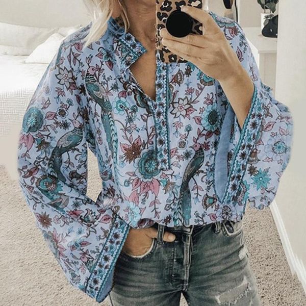 women's blouses & shirts women lace-up print boho blouse vintage lantern long sleeve shirt chic v-neck button, White
women's blouses & shirts women lace-up print boho blouse vintage lantern long sleeve shirt chic v-neck button, White