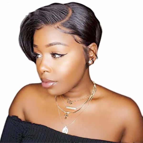pixie short cut wig side part lace front human hair wigs for black women machine made bob wig, Black;brown
pixie short cut wig side part lace front human hair wigs for black women machine made bob wig, Black;brown