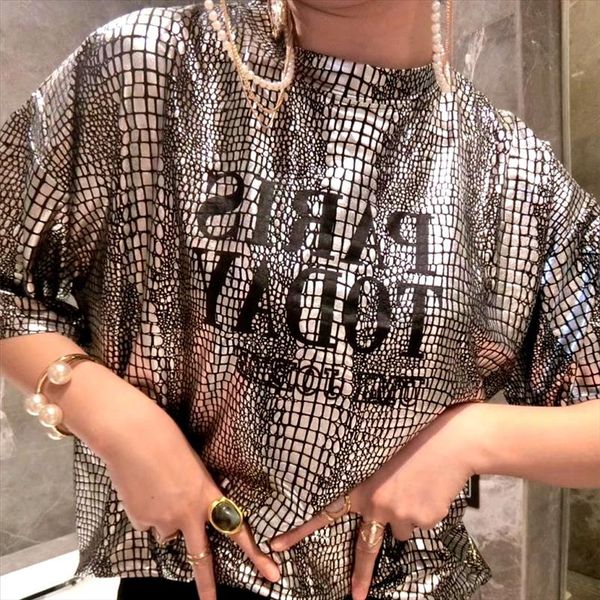 summer women t shirt street holiday tees maxi loose snake skin pattern shinny t shirts short sleeve letters print cc091, White
summer women t shirt street holiday tees maxi loose snake skin pattern shinny t shirts short sleeve letters print cc091, White