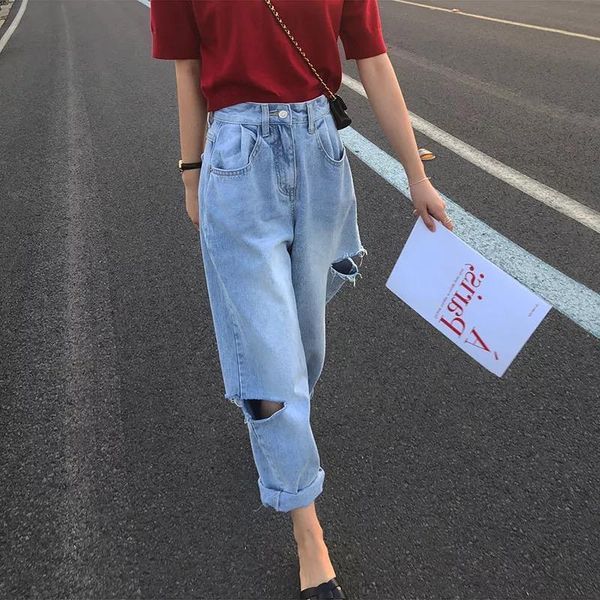 wide leg ripped jeans woman high waist plus size cut denim korean pants trousers 5xl women boyfriend bf hole oversized jeans, Blue
wide leg ripped jeans woman high waist plus size cut denim korean pants trousers 5xl women boyfriend bf hole oversized jeans, Blue