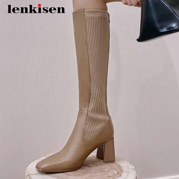 boots lenkisen 2021 arrival sock natural leather mixed cloth thick high heel square toe slip on gorgeous knee-high l41, Black
boots lenkisen 2021 arrival sock natural leather mixed cloth thick high heel square toe slip on gorgeous knee-high l41, Black