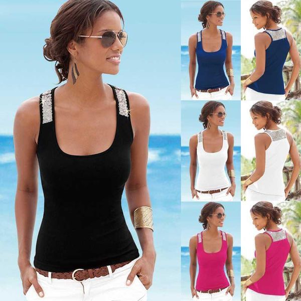 2020 summer womens shirt vest elastic sleeveless sequins o neck camisole beach casual style solid clothing1, White
2020 summer womens shirt vest elastic sleeveless sequins o neck camisole beach casual style solid clothing1, White