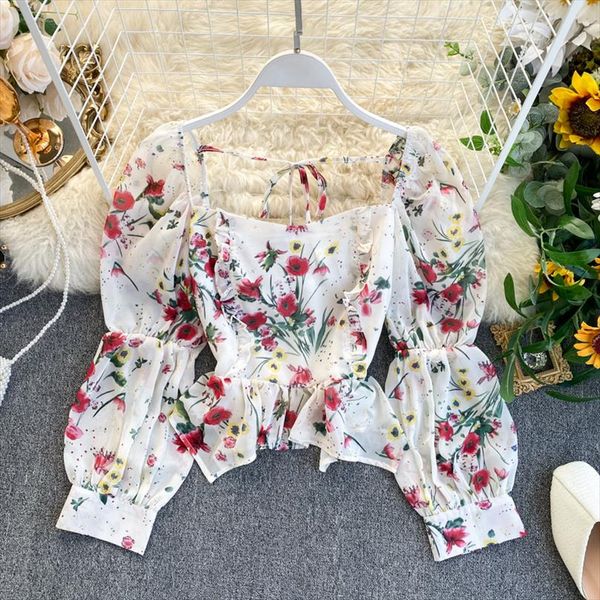womens blouses and french style floral print square neck designer irregular ruffle elastic chiffon shirt back tie, White
womens blouses and french style floral print square neck designer irregular ruffle elastic chiffon shirt back tie, White