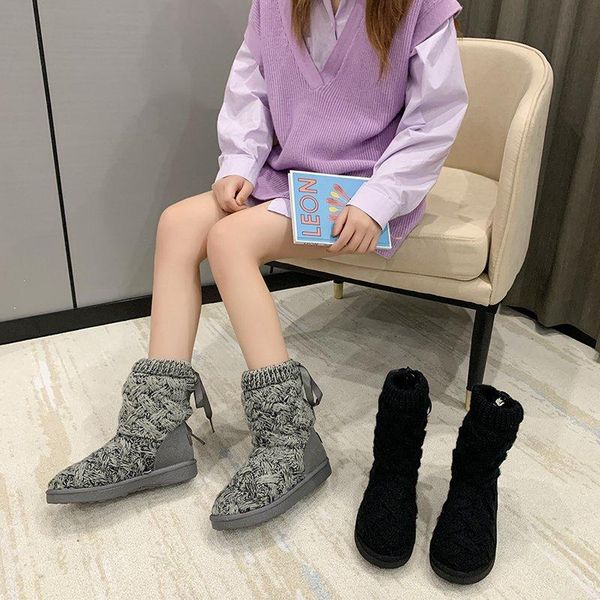 2020 new winter women's shoes fashion high-tube mid-heeled round toe plus velvet warm pure color knitted fashion women's boots, Black
2020 new winter women's shoes fashion high-tube mid-heeled round toe plus velvet warm pure color knitted fashion women's boots, Black