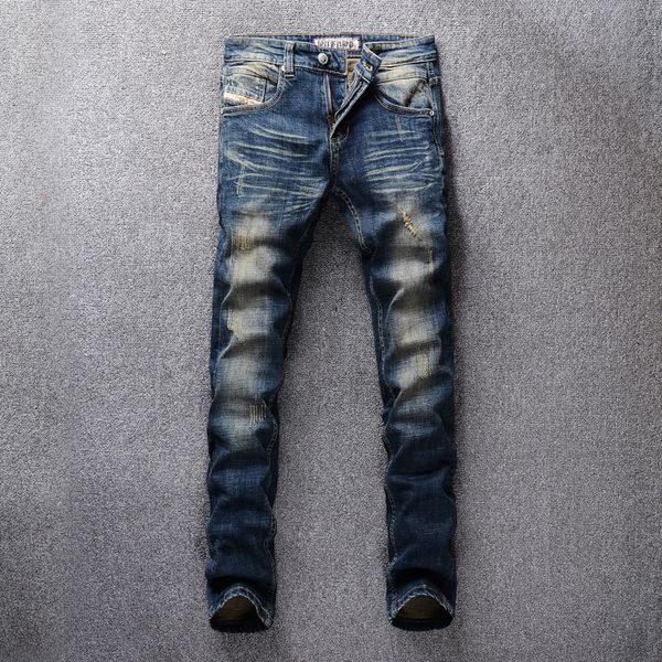 2021 new italian vintage fashion men retro dark blue distressed ripped denim pants slim fit designer cotton trousers s9ij
2021 new italian vintage fashion men retro dark blue distressed ripped denim pants slim fit designer cotton trousers s9ij