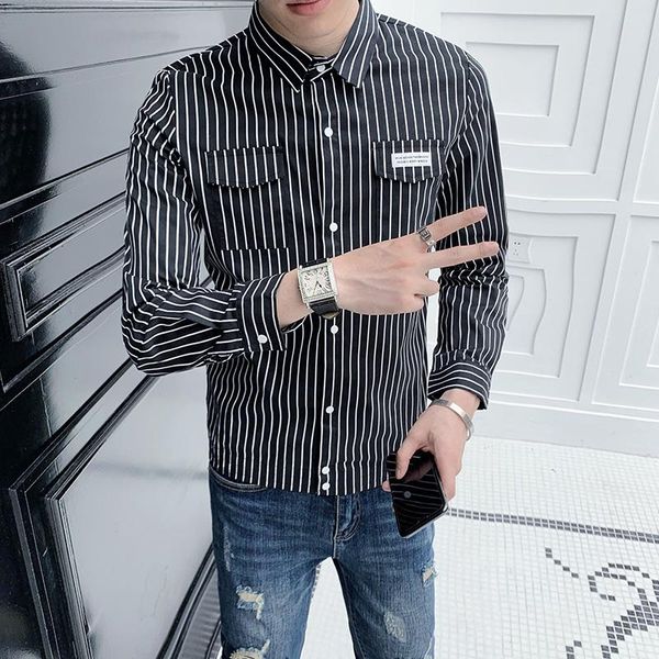 men's casual shirts autumn striped shirt men front double pockets slim fit long sleeve streetwear blouse homme 3xl, White;black
men's casual shirts autumn striped shirt men front double pockets slim fit long sleeve streetwear blouse homme 3xl, White;black
