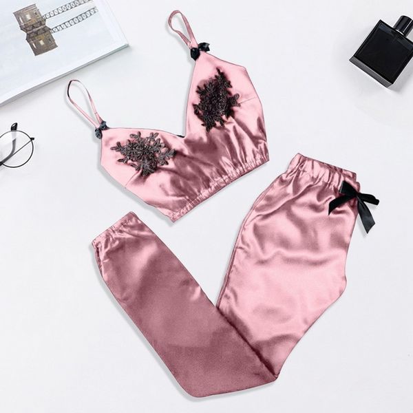women bra suit v-neck eyelash lace stain camisole bowknot long set pajamas pijama invierno, Black;white
women bra suit v-neck eyelash lace stain camisole bowknot long set pajamas pijama invierno, Black;white